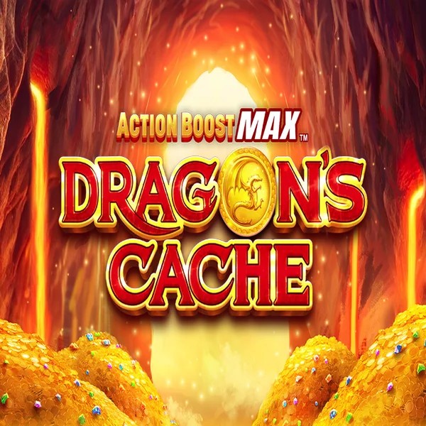 Action Boost Max Dragon's Cache slot logo by SpinPlay Games at Goldenbet Casino