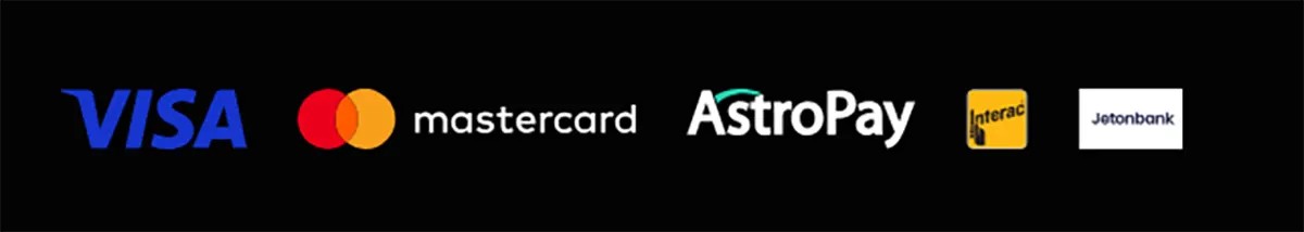 Casino payment methods banner showing Visa, Mastercard, AstroPay, Interac, and Jetonbank logos aligned on a dark background.