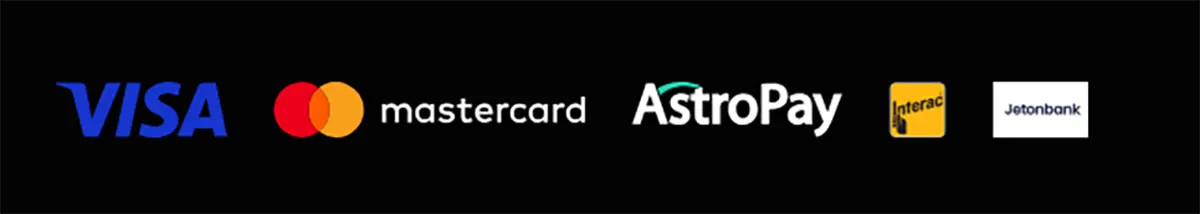 Casino payment methods banner showing Visa, Mastercard, AstroPay, Interac, and Jetonbank logos aligned on a dark background.